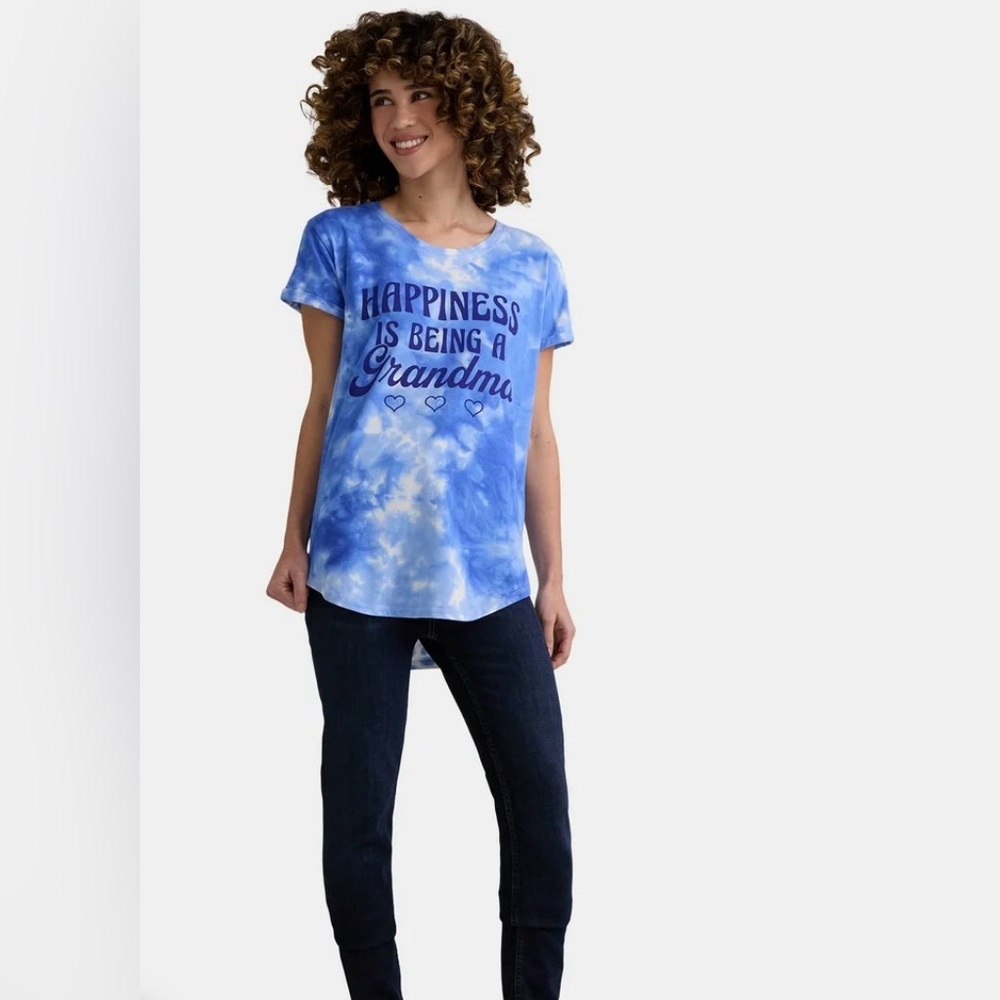 🔴 3/$12Women’s blue tie-dye graphic shirt!‎ NWT!